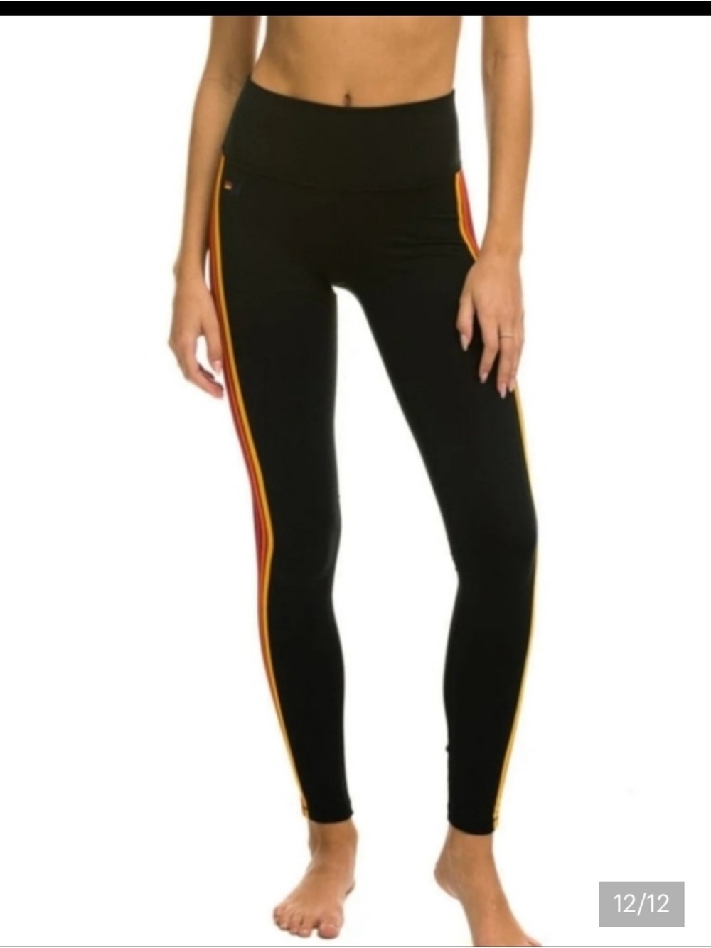 Aviator Nation High-Waist Black Side-Stripe Leggings
